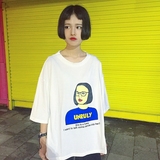 韩版学生原宿bf风搞怪眼睛女孩印花宽松中长款t恤女短袖夏上衣潮
