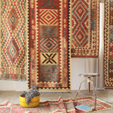 土耳其民族风手工KILIM羊毛地毯卧室走廊波西风北欧几何长条地毯