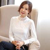 2015春季新款长袖女式T恤 韩版修身半高领优雅外穿蕾丝打底衫特价