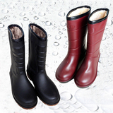 冬季时尚情侣雨鞋中筒加绒保暖防滑水雨靴男女款加厚棉水鞋套鞋
