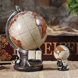 复古创意书房书柜摆件地球仪世界地图美式咖啡馆奶茶店桌面装饰品