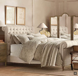 纯正美式乡村布艺双人床 外贸原单复古麻布方床 高端简约欧式家具