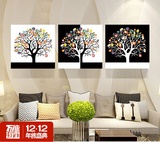 黑白发财树无框画冰晶装饰画现代简约客厅挂画餐厅壁画抽象三联画