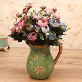 欧式复古单耳花瓶 餐桌茶几装饰花瓶 彩绘陶瓷美式田园奶壶小花瓶