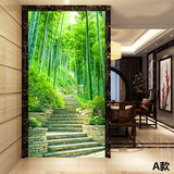 塞拉维3D风景玄关墙纸壁画竹林树林小路客厅走廊进门墙壁纸墙画布