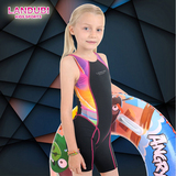兰嘟吡儿童专业竞速比赛游泳衣女童平角贴身泳衣中大童带胸垫连体