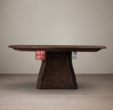 美式乡村实木餐桌欧式现代简约圆桌法式复古橡木圆餐桌可定制