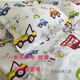 热销韩式全棉纯棉活性印染彩色小汽车卡通粗布细帆布三件套1床单2