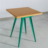 空間+時間/复古美式乡村/实木铁艺餐桌椅组合/4人正方绿脚咖啡桌