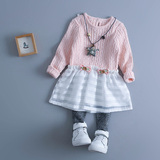 女宝宝公主裙春装纯棉毛衣连衣裙婴儿线衣针织衫0-1-2-3-4岁女童