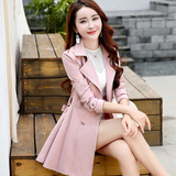 2016秋季新款韩版修身显瘦大码唯美优雅时尚纯色系带风衣外套女装