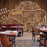 木板文字牛排烤肉火锅料理店木纹大型壁画西餐厅烧烤店墙纸壁纸