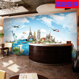 蓝色地球村墙纸田园风客厅沙发电视机背景大型壁画餐厅地中海壁纸