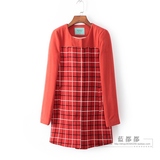 ML冬装专柜正品品牌女装红色格子圆领简约时尚大衣外套 08175