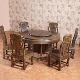 非洲鸡翅木圆桌 仿古餐桌椅 大圆台 餐厅桌椅组合1.38 1.58米桌椅
