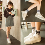 袜子女礼盒女子棉袜运动女袜子常规薄款中筒袜4双装条纹夏季防臭