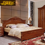 艺流家居 欧式卧室家具 全实木深色缅甸柚木1.5 1.8米 双人床AA