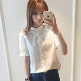 2016夏季新款荷叶袖白衬衫女学生韩国短袖立领韩范寸衫学院风百搭