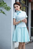 2016夏装少女旗袍连衣裙改良中国民族风短袖旗袍套装两件套时尚