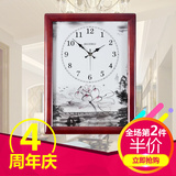 大号长方形创意中式挂钟客厅静音实木壁钟现代石英钟表中国风时钟
