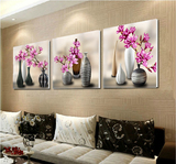 客厅装饰画现代无框画三联壁画沙发背景墙画欧式抽象玉兰花瓶挂画
