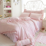 粉色韩式公主家纺 纯棉四件套 莫代尔绗缝床裙床上用品包邮