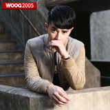 WOOG韩版男装 2015冬装时尚男士卡其色棒球领棉衣轻薄潮棉服外套