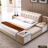 现代简约皮床 小户型时尚榻榻米皮艺床卧室储物功能大床1.8米软床
