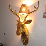 华燕高档时尚电镀金色鹿头鹿角壁灯墙件壁挂兽头挂件动物装饰挂件