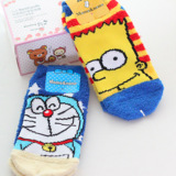 5双包邮 日本专柜同步辛普森&机器猫珊瑚绒空调房保暖袜 睡眠袜
