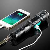 强光手电筒防身水t6头灯500米变焦远射户外骑行带USB可做充电宝用
