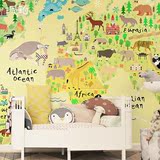 派铂 动物地图 进口无纺布壁纸 北欧环保儿童房墙纸 大型定制壁画