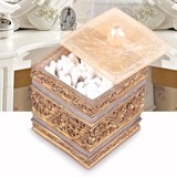 高创意树脂棉签盒档欧式透明亚克力化妆棉盒便携式收纳储物盒带盖