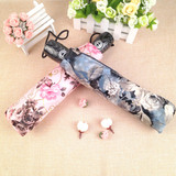 日本花样美妙防风结实创意复古油画玫瑰三折叠全自动女晴雨伞