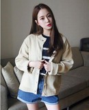 韩国现货ulzzang学院风纯色米色开衫针织衫外套