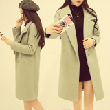 2016年春季新款韩版修身显瘦双面呢子女大衣中长款加厚暗扣女外套