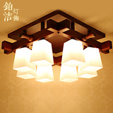 中式实木吸顶灯客厅灯美式方形大气卧室灯东南亚书房餐厅灯书房灯