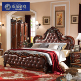 欧式床实木床美式复古家具新古典真皮1.8米低箱高箱床婚床双人床