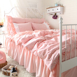 韩式纯棉4四件套儿童粉色床上用品全棉床裙床套床单人3三件套包邮