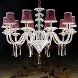 欧式水晶吊灯现代客厅灯简约餐厅卧室灯温馨透明水晶灯具紫色灯罩