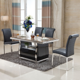 大理石餐桌 现代简约五金不锈钢装饰餐台饭桌黑白色配套餐桌椅子