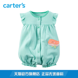 Carter's1件式蓝绿色飞袖短袖连体衣哈衣全棉女宝婴儿童装118G341