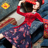 密扇春款中国风设计师女装改良旗袍长袖民族风复古连衣裙长礼服