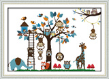 新款精准印花十字绣可爱动物乐园乐满园猫头鹰猴子长颈鹿70×51