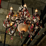 漫咖啡厅经典个性铁艺水晶吊灯 创意酒吧网咖彩色西餐厅特色灯具