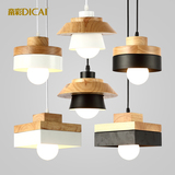北欧简约实木吊灯个性铝材原木灯具吧台橱窗小吊灯创意三头餐吊灯