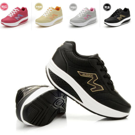 船鞋 运动鞋厚底单鞋黑色松糕鞋瘦身鞋 大码女
