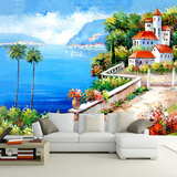 地中海风格大型无缝壁画 油画电视背景墙 沙发客厅壁纸无纺布墙纸