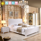简约现代白色橡木床实木床双人床婚床1.5/1.8米气压高箱储物三包