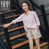YEP2016夏季新品女装韩版学生宽松粉色棉麻衬衫上衣 长袖防晒衫